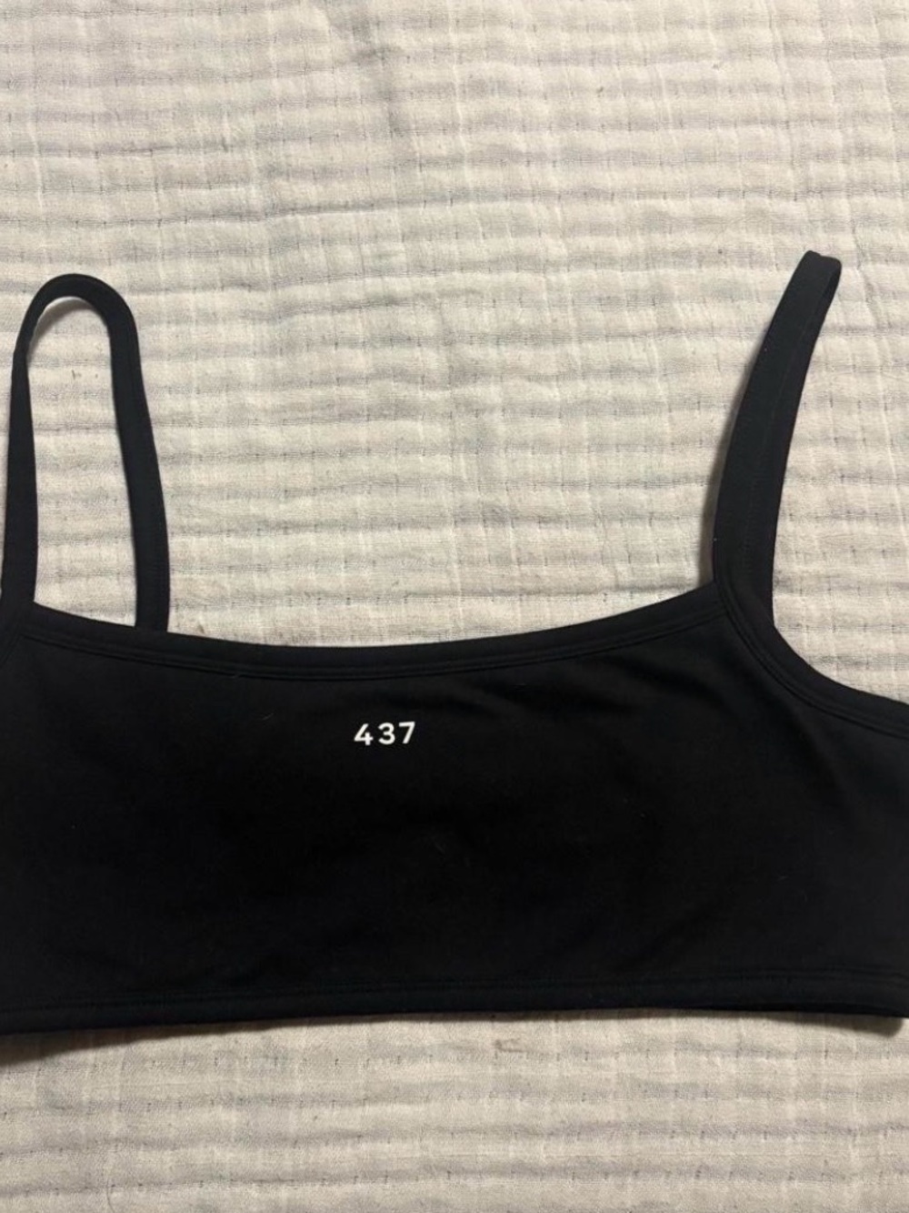 Minimal Black Stretch Bralette with Subtle '437' Detail